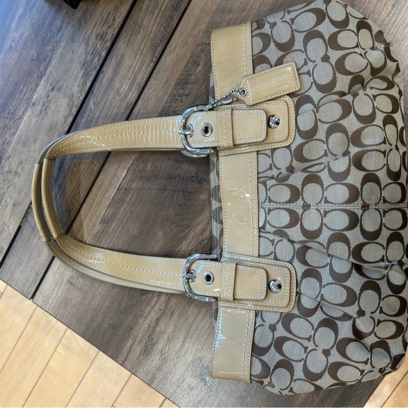 COACH F13743 Soho Pleated Tote Signature C Brown Jacquard Leather Shoulder Bag - Picture 4 of 5